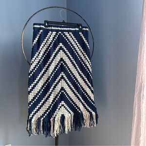 Navy and Cream Chevron Woven Fringe Skirt